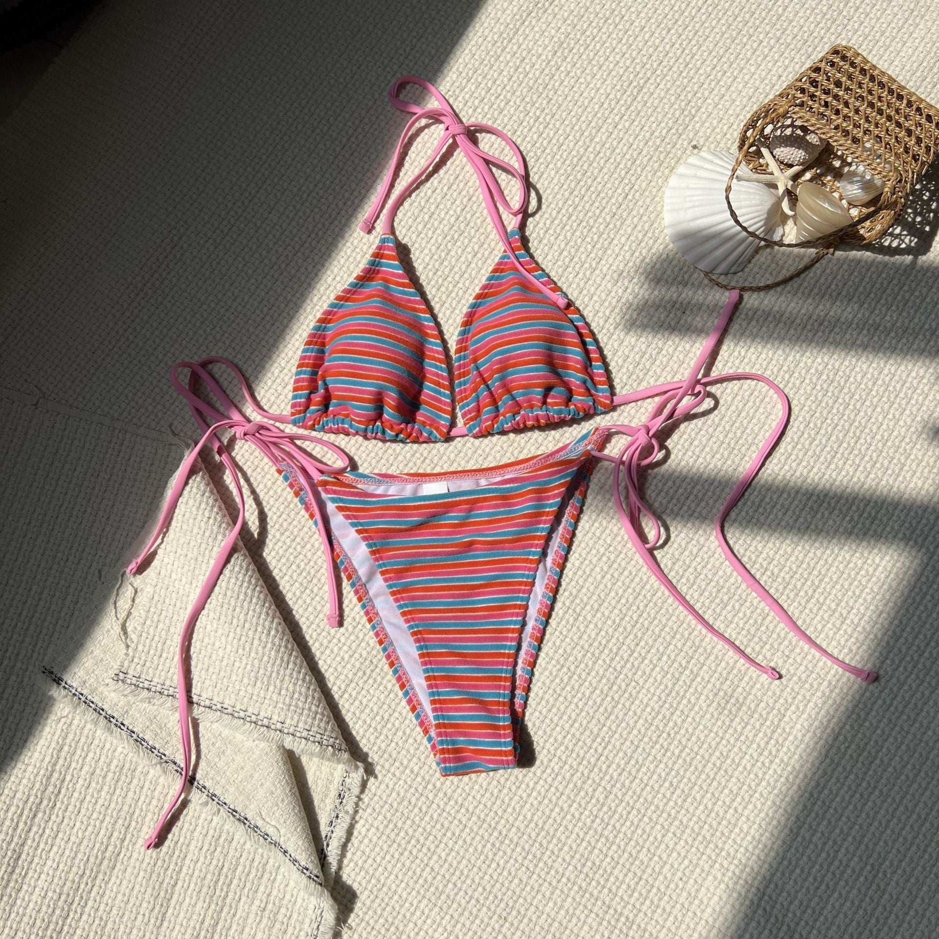 Stripe Towel Cloth Simple Sexy Split Swimsuit Bikini Bella Mia